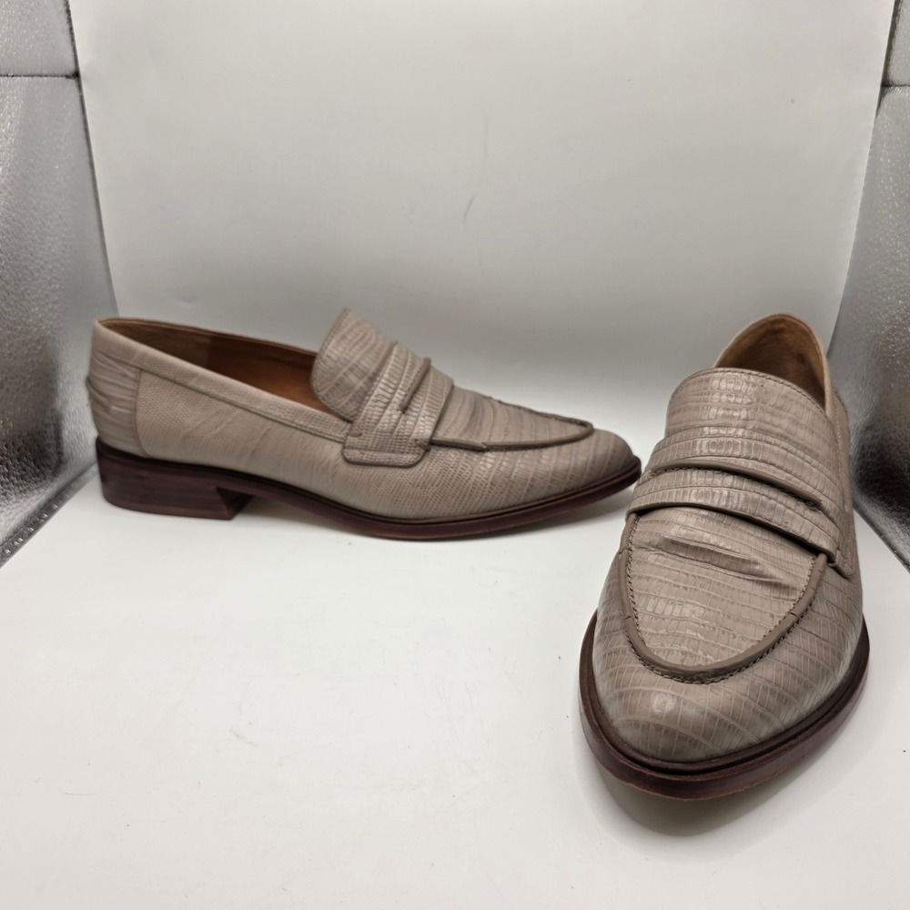 Sarto Franco Sarto Womens 9.5M Taupe Lizard Embossed Leather Penny Loafers Grey